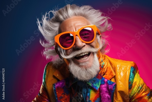 Funny smiling old man colorful portrait. Generative AI