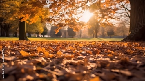 Autumn in the park. Fallen leaves on the ground. Autumn background