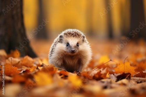 Hedgehog on the back of autumn nature. Background with selective focus and copy space © top images