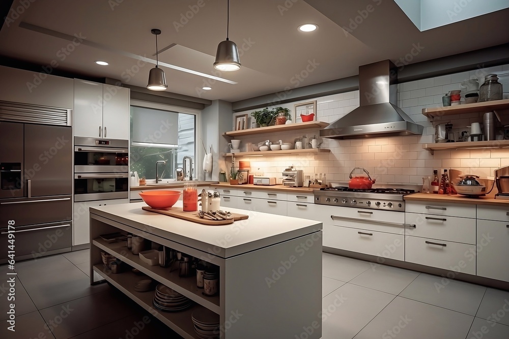 Modern kitchen interior. Modern kitchen interior design. 3D rendering. 3d illustration.