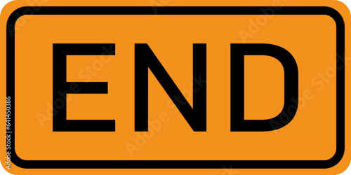 Vector graphic of a usa End highway sign. It consists of the wording End within a black and orange rectangle