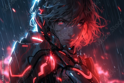 armored heroine amidst electric hues  a neon reverie  Generative AI