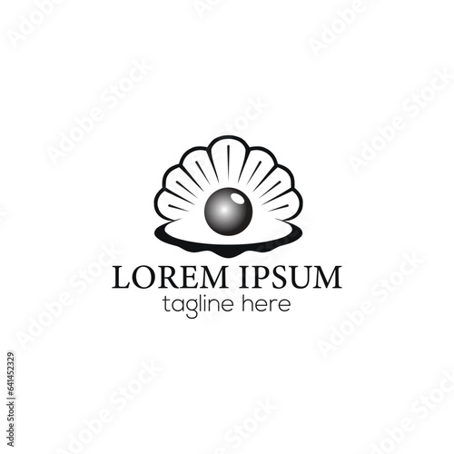 Sea shell with pearl logo design vector template
