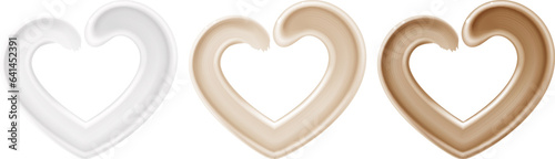 Heart shapes made of cream in three color options isolated on white background. Vector illustration.