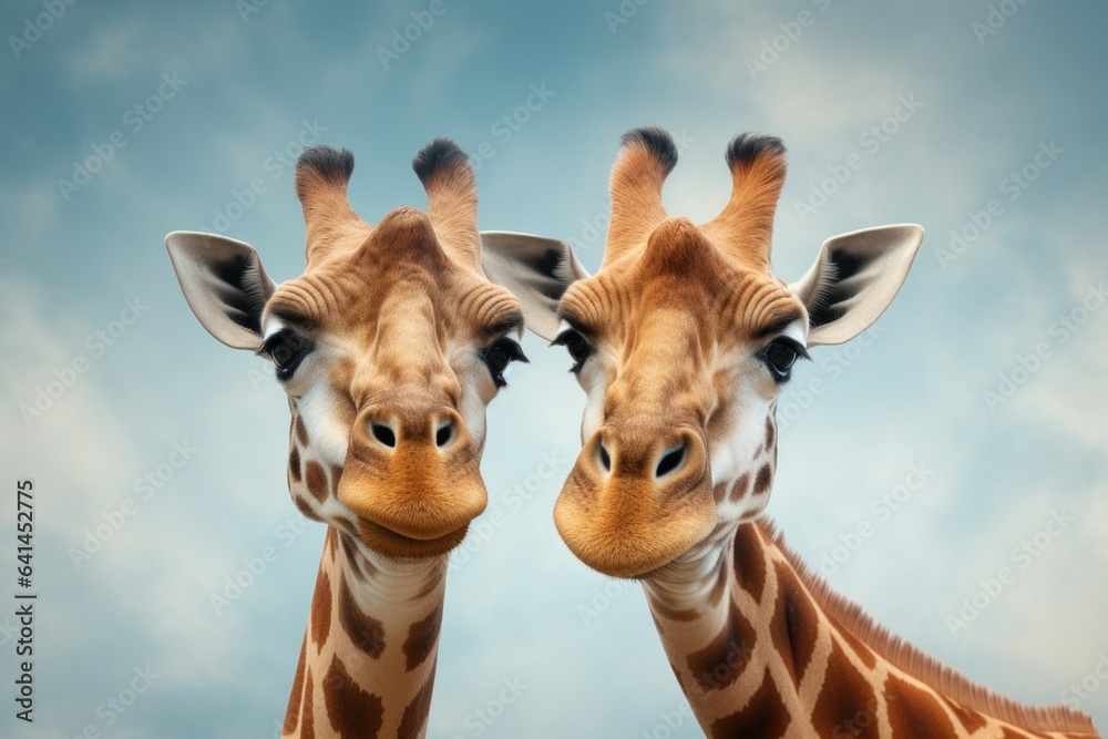 Fototapeta premium Two giraffes take a selfie