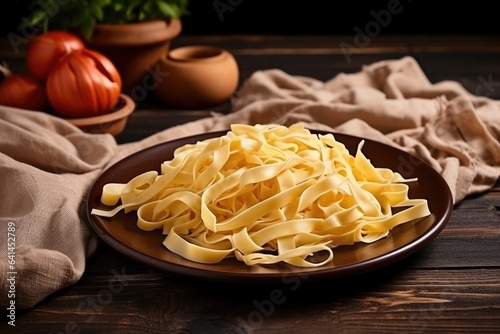 tagliatelli carbanara italian cuisine on plate rustic photo