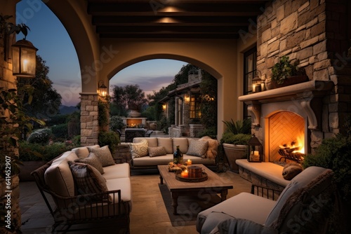 Open patio in Mediterranean style with comfortable armchairs