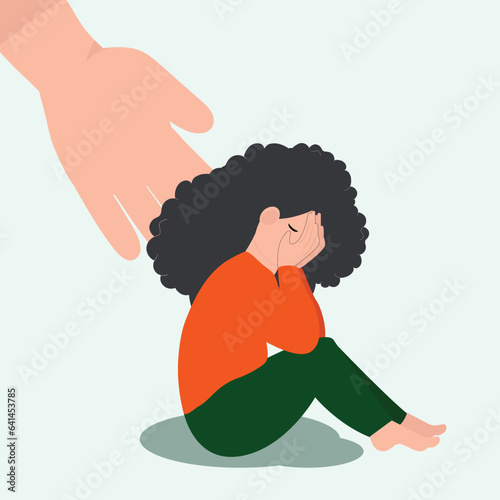 A Helping Hand Assists a Woman in Overcoming Strain. A Young Female Conceals Her Face, Seeking Support and Care as She Battles Depression and Anxiety. 