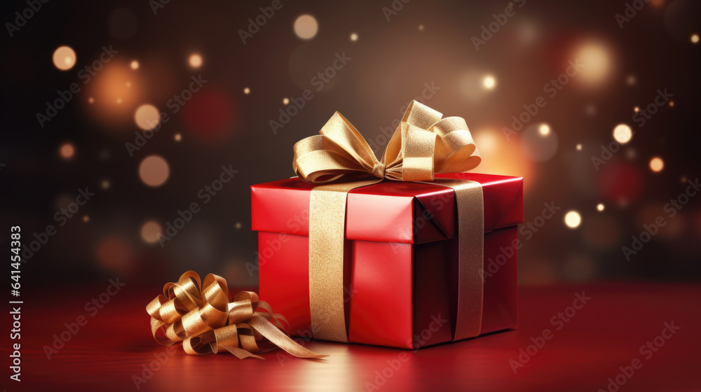 Red gift box with golden ribbon Made with Generative AI Red gift box with golden ribbon Made with Generative AI