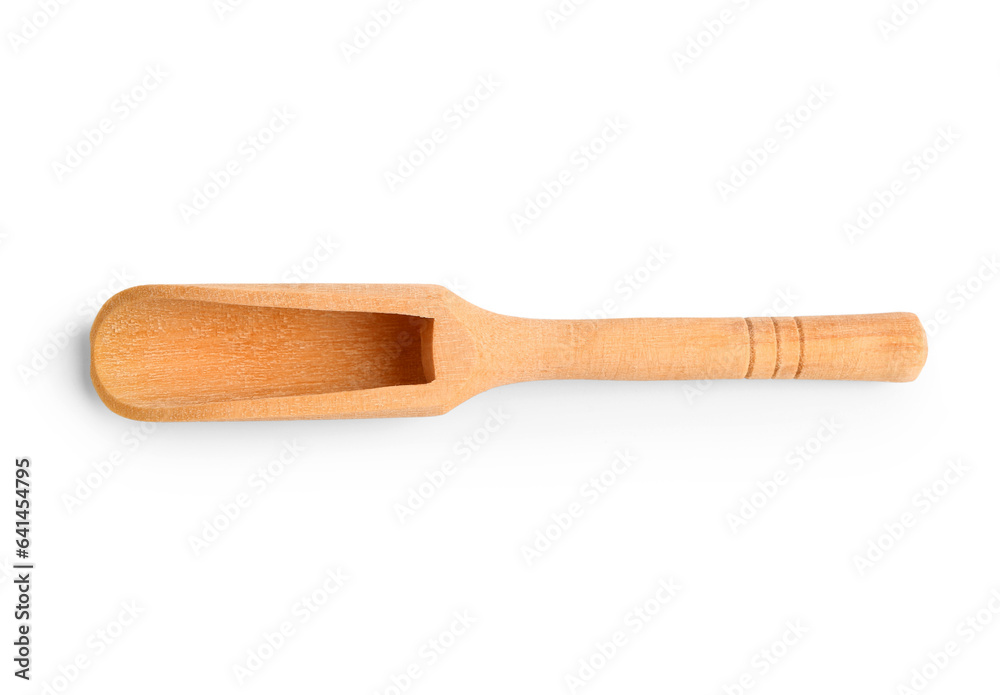 New wooden scoop on white background New wooden scoop on white background