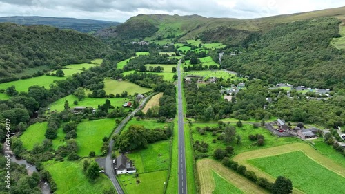 Editorial Swansea, UK - August 27, 2023: Aerial view of the A4067 in the Upper Swansea Valley in the direction of Swansea City in South Wales UK
 photo