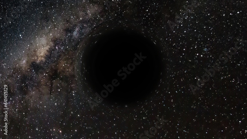 Fototapeta Naklejka Na Ścianę i Meble -  3D rendering of a supermassive black hole against a starry sky