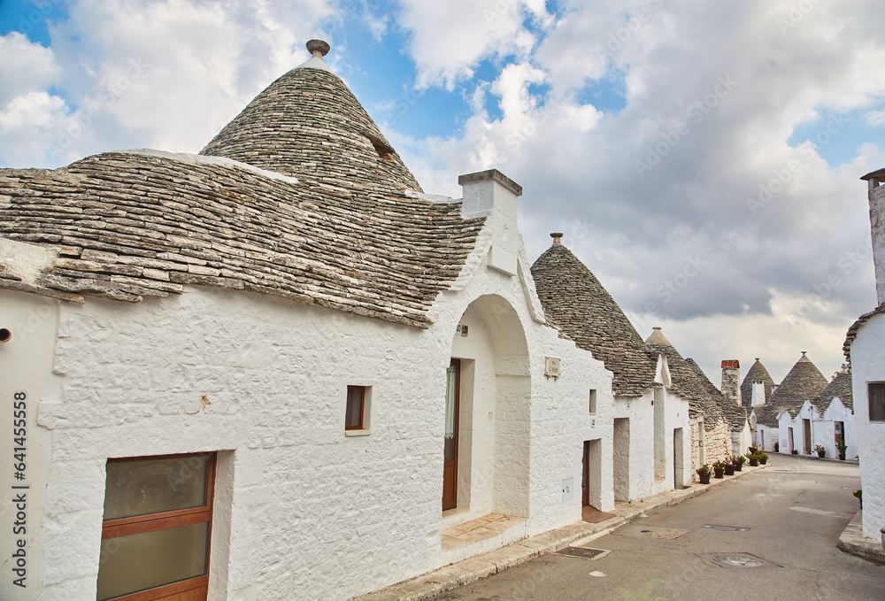 Generic view of Alberobello with trulli roofs and terraces, Apulia region