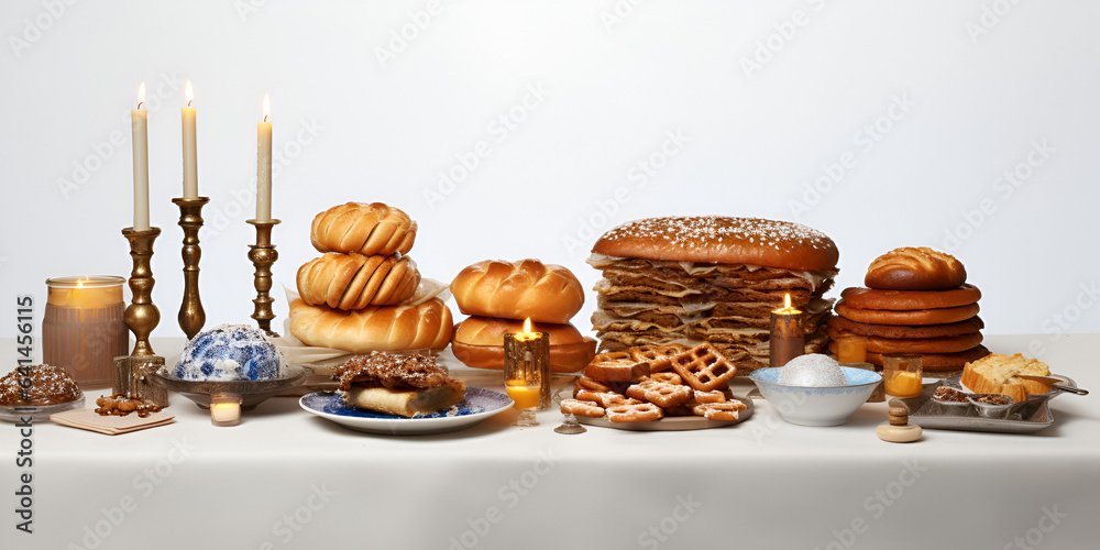 Naklejka premium Different traditional pastry sweets for Hanukkah celebration isolated on white background 