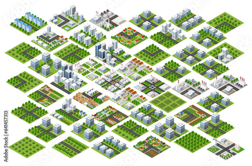 City module creator isometric concept of urban infrastructure business