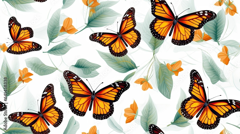 a monarch butterfly, perfectly isolated on a white background, allowing its delicate patterns and graceful form to be the focal point. SEAMLESS PATTERN. SEAMLESS WALLPAPER.