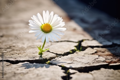 White daisy flower in the crack of an old stone slab