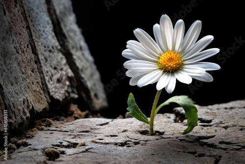 White daisy flower in the crack of an old stone slab © Celina