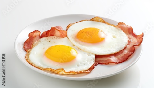 Fried eggs and bacon on a plate