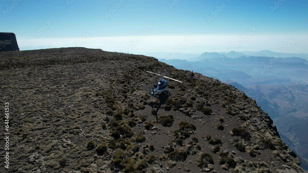 Aerial view of Cathedral Peak in Drakensberg mountains, at the Lesotho border in KwaZulu-Natal province, South Africa