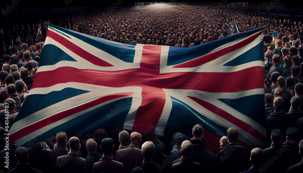 Union Jack flags and crowds outdoors - obrazy, fototapety, plakaty 