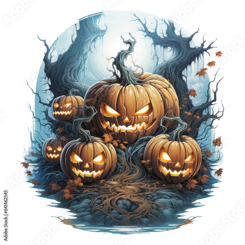 Halloween Pumpkins T-shirt Design, pumpkins of various sizes arranged in a rustic wooden cart, a quaint village fair setting, Generative Ai photo