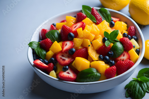 Close-up of a succulent fresh fruit salad, perfect for a healthy and balanced diet. Generated by AI