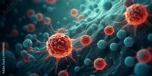 3d illustration of cancer cells. Cancer disease concept. Many cancer tumours. 