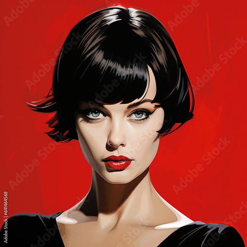 Retro color sketch of a woman with short black hair