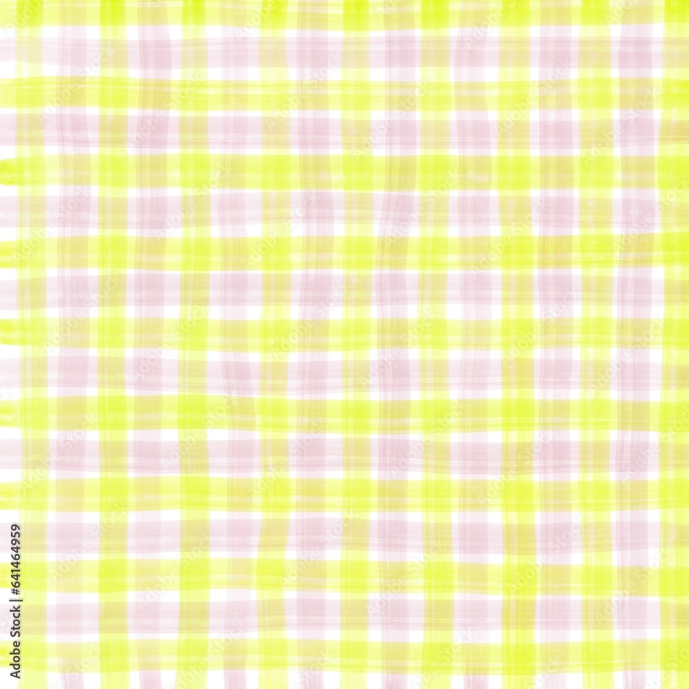 Pink Yellow Gingham Check Hand Drawn Background Pink Yellow Gingham Check Hand Drawn Background