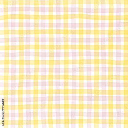Pink Yellow Gingham Check Hand Drawn Background