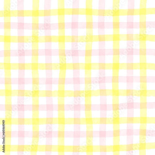 Pink Yellow Gingham Check Hand Drawn Background