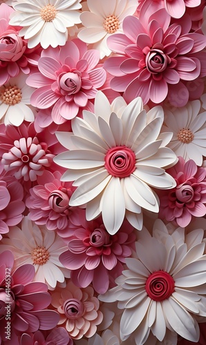 pink and white flowers daisies seamless pattern background