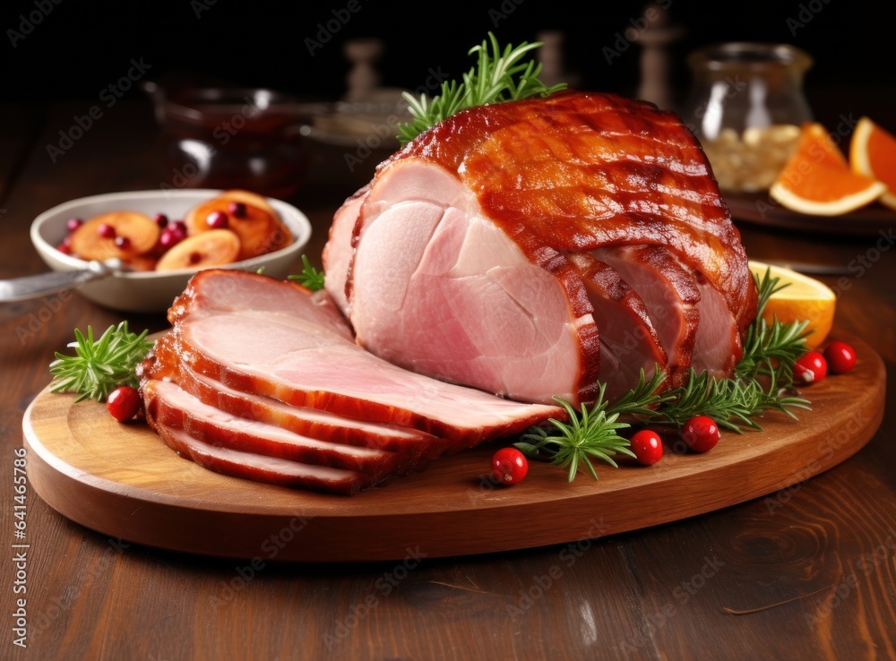 Christmas dinner with roasted ham Stock Photo | Adobe Stock