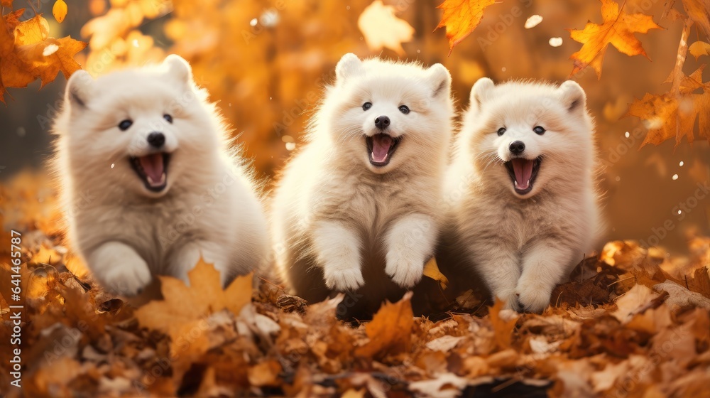 Foxes Using Energy Fotografia do Stock: Arctic foxes rolling joyfully in a bed of fallen ...
