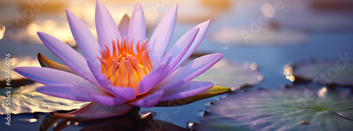 the water lily flower is purple and yellow, in the style of national geographic photo