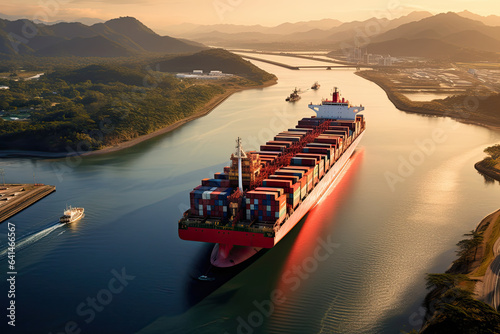 Fotografija Illustration of a container ship in the Panama Canal.