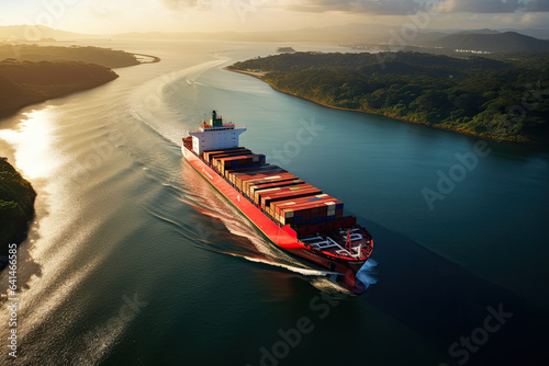 Illustration of a container ship in the Panama Canal. © Robert