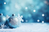 Winter background with Christmas toys in snow snowflakes