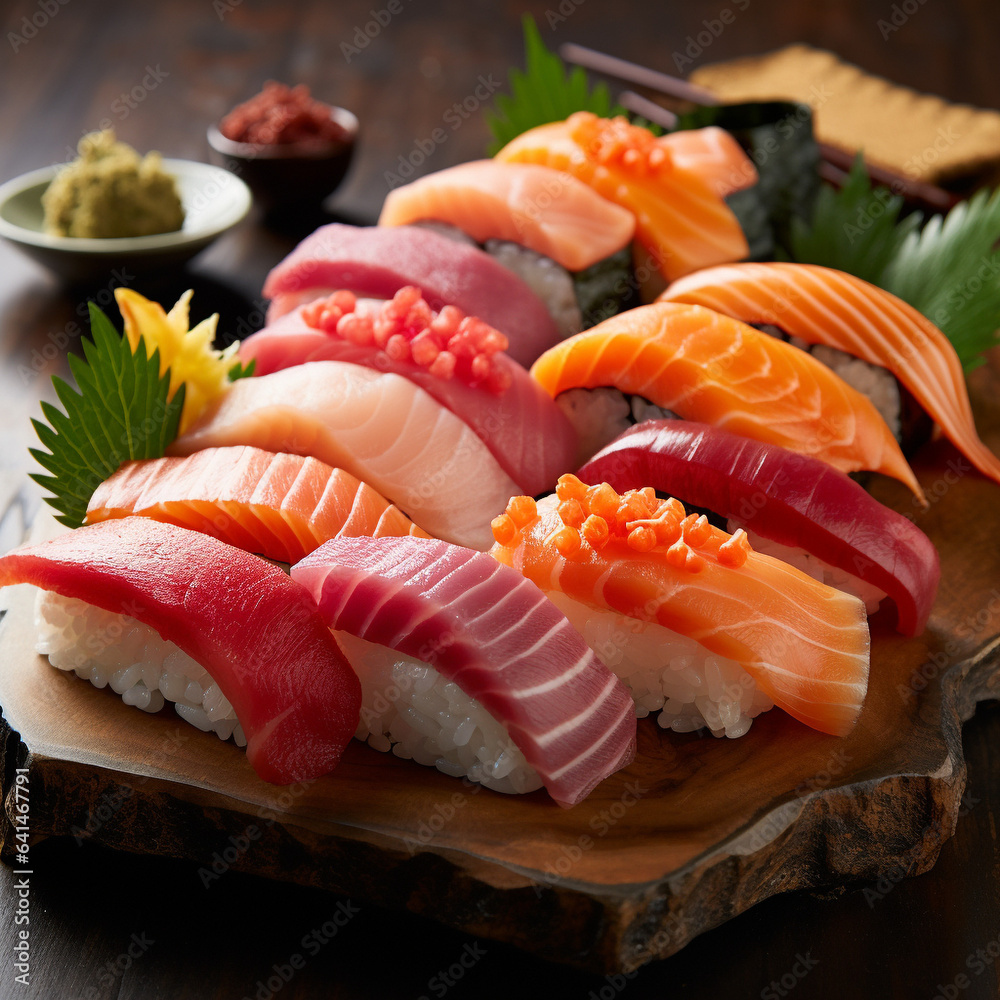 vue d'un plat de sushi - IA Generative vue d'un plat de sushi - IA Generative