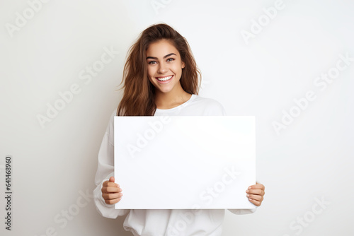 Young woman holding a blank sign