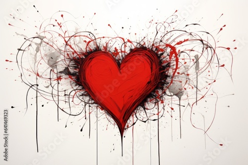 Black and red heart on white background