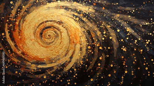 Golden spiral, gold vortex with light brush strokes for luxury background. Unique and exclusive lavish card for celebration, business, greetings. Surreal, abstract beautiful motion.