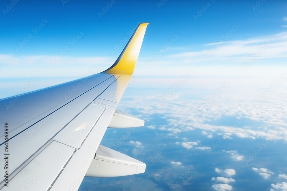 Travel transportation view sky wing clouds blue aircraft flight plane horizon air