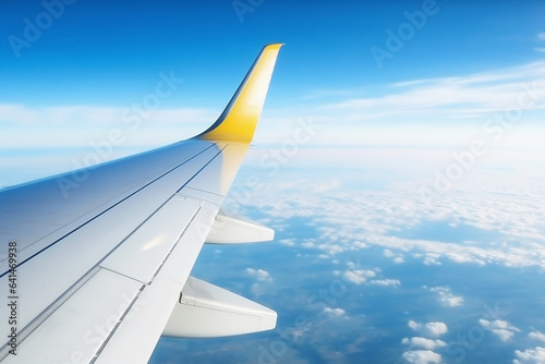 Travel transportation view sky wing clouds blue aircraft flight plane horizon air