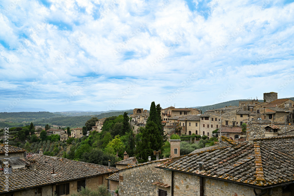 View of the city of San Gimignano. Rooftops of San Gimignano