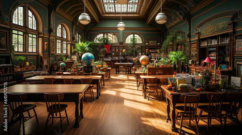 Magnifique salle de classe arborée et élégante. Style anglais. Beautiful classroom. 