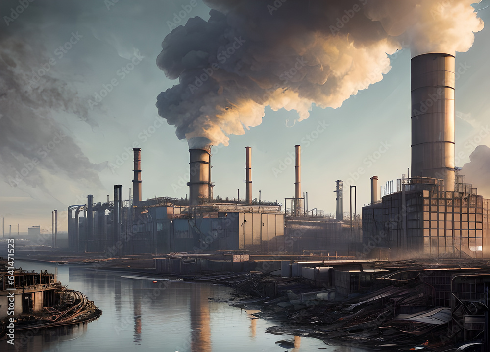 Oil refinery chemical plant with buildings, Generative AI