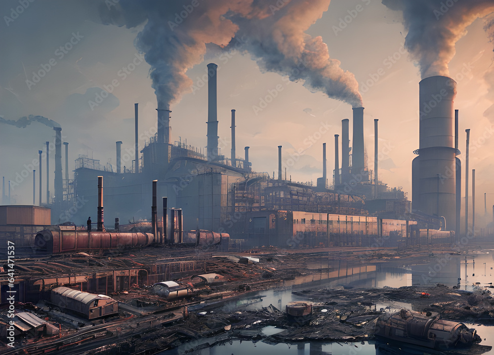 Oil refinery chemical plant with buildings, Generative AI