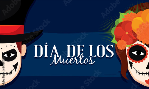Cute couple with death costumes Dia de los muertos Vector